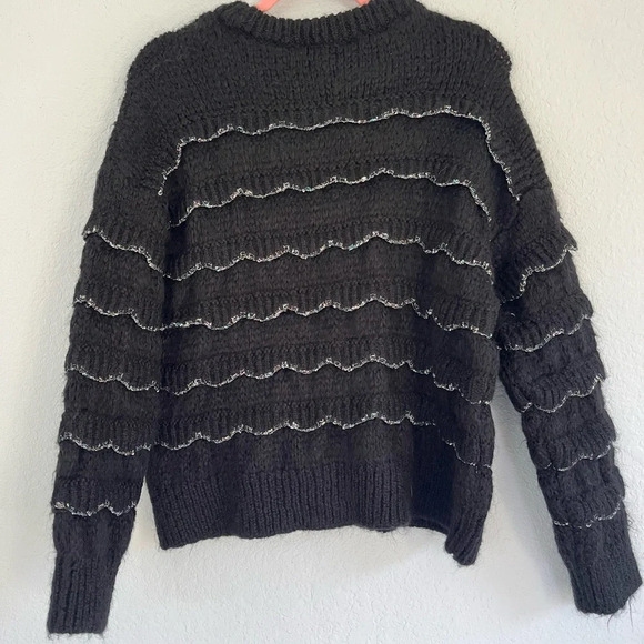 ZARA Knit Black Oversized Mohair Sweater with Glitter Trim Size S - Picture 8 of 10